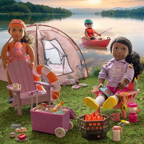 Our Generation Camping Nights doll tent playset with accessories for 18-inch dolls, ideal for pretend play.