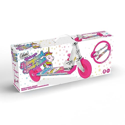 Ozbozz unicorn scooter with vibrant colors and a whimsical design, measuring 110 x 600 x 195 cm.