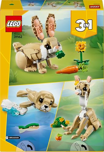 LEGO Creator 3in1 Cute Bunny toy figure with llama and seal transformation, colorful building blocks for kids 8+.
