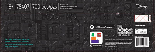 LEGO Star Wars 75407 brick-built logo set displayed on a desk, showcasing its intricate design and collectible nature.