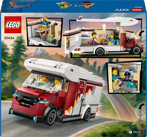 LEGO City Holiday Adventure Camper Van toy with three minifigures and accessories for creative play.