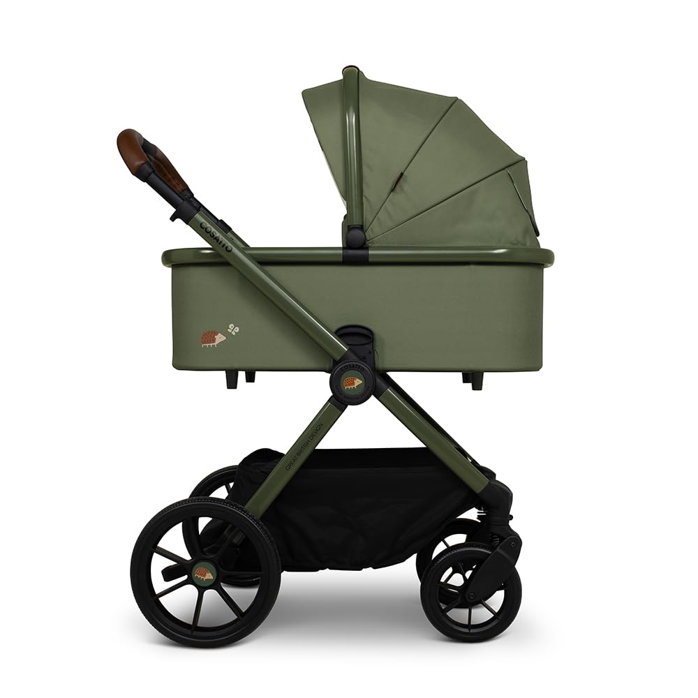 Cosatto Giggle 4 travel system with pram, car seat, raincover, compact fold, and seat unit for infants and toddlers.
