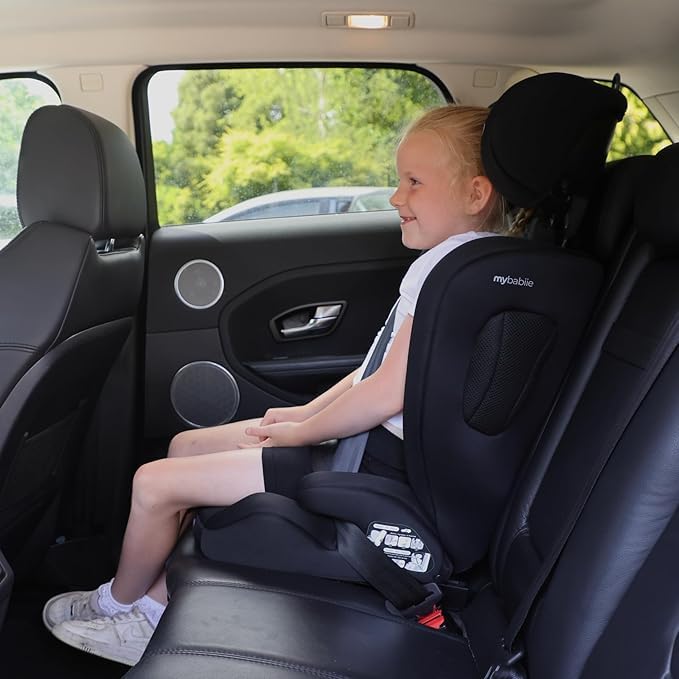 My Babiie MBCS75 Toddler to Booster R129 Child Car Seat - ISOFIX with Top Tether, Harness, 76-150cm (Approx. 9-36kg, 15 Months - 12 Years), i-Size, Group 1/2/3, Adjustable, Forward Facing - Black