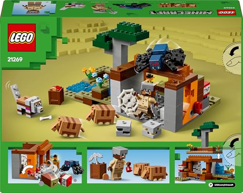 LEGO Minecraft The Armadillo Mine Expedition - Interactive Toy with Cave Spider and Wolf Figures, plus a TNT Function - Gaming Gift for 8+ Year Old Boys & Girls - 21269