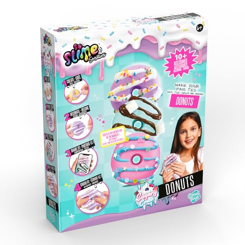 Colorful red slime donuts from So Slime Sensations Sugary Crush Donuts kit, featuring vibrant sweet-colored slime treats for kids 6+.