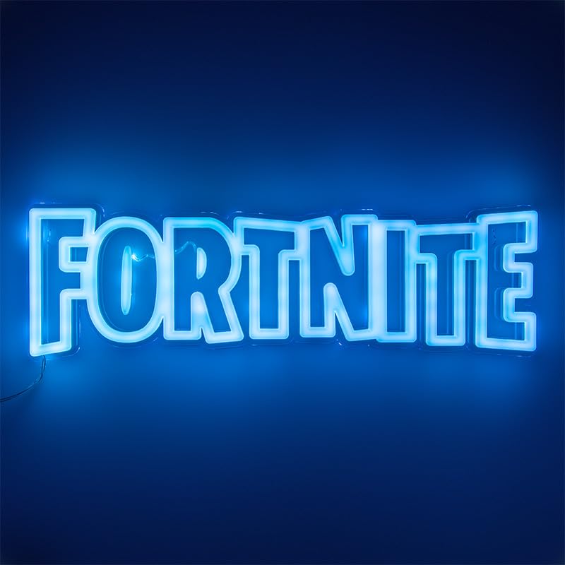 Paladone Fortnite logo LED neon wall light with power cord, ideal for gaming rooms, bedrooms, and home decor.