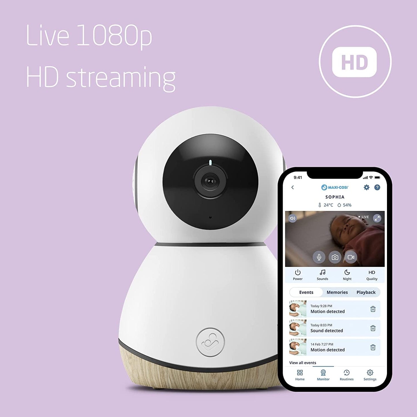 Maxi-Cosi See baby monitor with camera and audio, 1080p HD streaming, WiFi connection, compatible with Alexa and Google Assistant