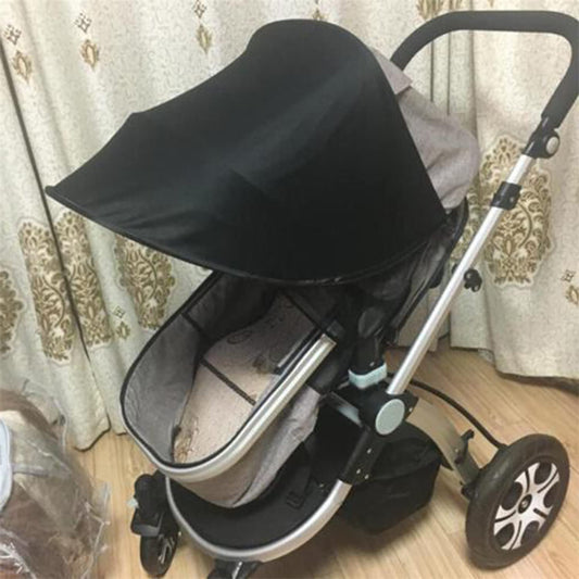 Black Esteopt pram sun shade cover with UPF50+ sun protection, breathable fabric, and foldable design for baby strollers and pushchairs.