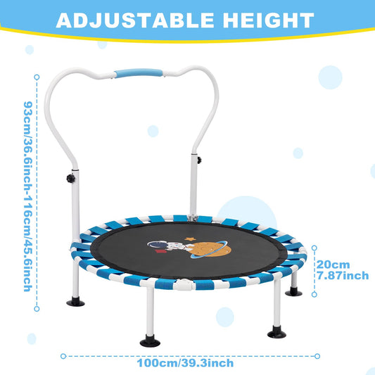 39 inch Trampoline For Toddlers Height Adjustable,Foldable Mini Trampoline For Kids,Baby Sensory Balance Toy Indoor Outdoor 3 4 5 Year Old,Gifts For Girls and Boys (Blue)