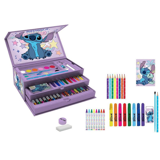 Disney Lilo & Stitch Art Set for Kids | 52-Piece Colouring Stationery Suitcase with Markers, Crayons, Pencils & More | Stitch Creative Art Briefcase for Drawing & Coloring Fun
