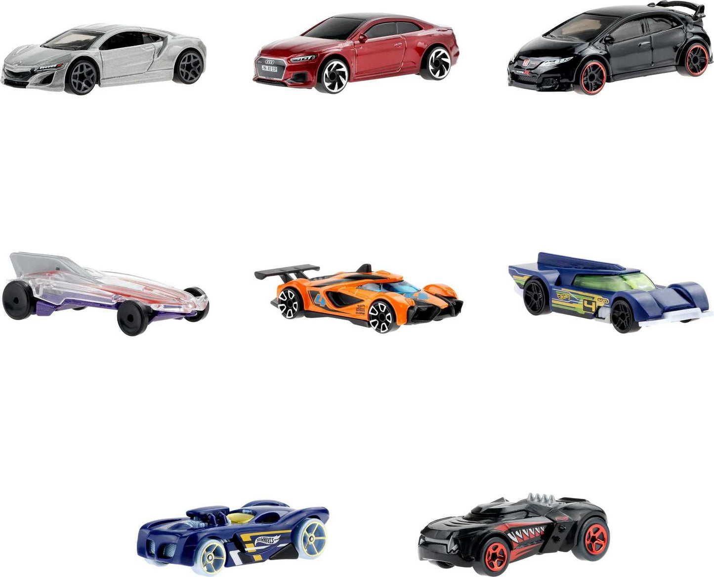 Hot Wheels HW Rewards Cars Themed Assorted 10-Pack of Individually Wrapped 1:64 Scale Vehicles & Gold Stickers, Gifts for Kids 3 Years Old & Older, HGJ94