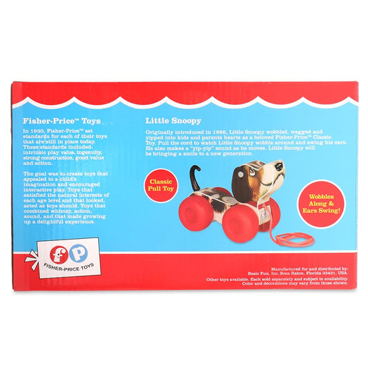Basic Fun Fisher Price Classics Little Snoopy Pull Along Dog Toy | Retro Style Toddler Walking Toy with Interactive Features | Gift for Kids Aged 12+