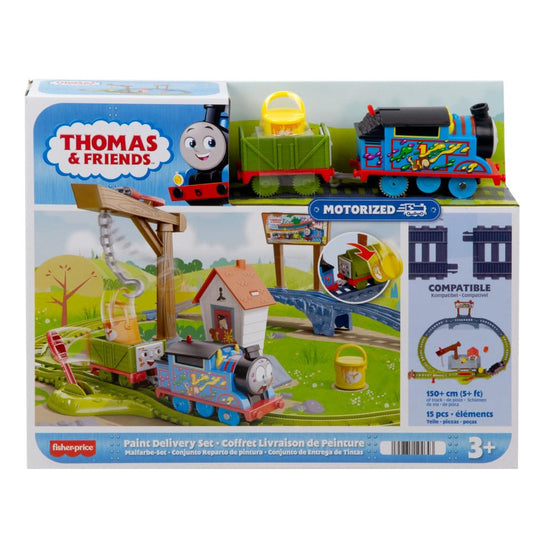 Thomas & Friends Motorized Toy Train Set, Paint Delivery with Troublesome Truck & Track for Pretend Play Kids Age 3+ Years, Centre