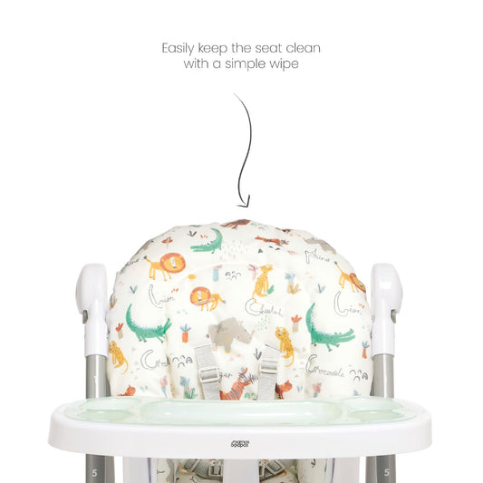 Mamas & Papas Snax, Adjustable Highchair, Reclines, Foldable, Removable Tray, Jungle Alphabet