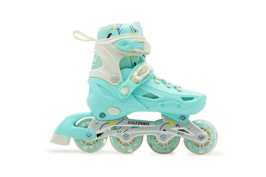 Scale Sports Adjustable Roller Skates Inline with 8 Light-Up Wheels – Kids Inline Roller Skates for Children's and Adults Rollers for Boys and Girls (Mint, Small-UK C11-1, EU 29-32)