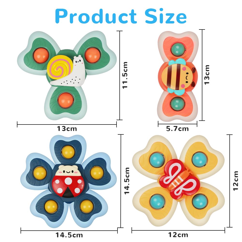 Vicloon Suction Cup Spinner Toys, 4PCS Baby Bath Spinners, Sensory Toys for Babies 18 Months Up (insects)