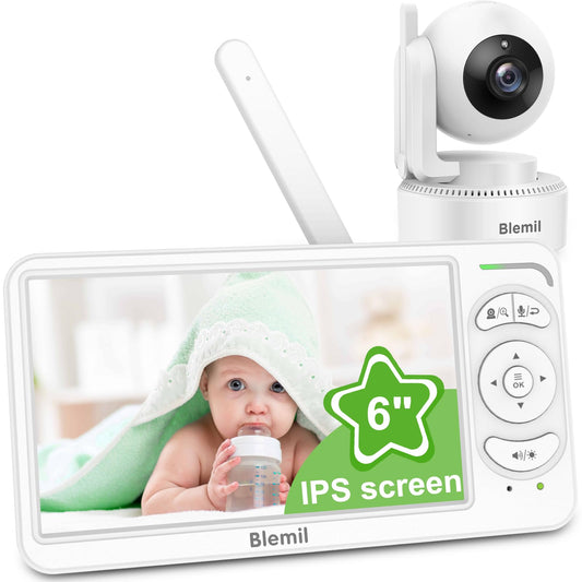 Blemil BabyMonitor with camera and audio, 6-inch IPS screen, night vision, 2-way talk, portable travel design, no WiFi, 30-hour battery