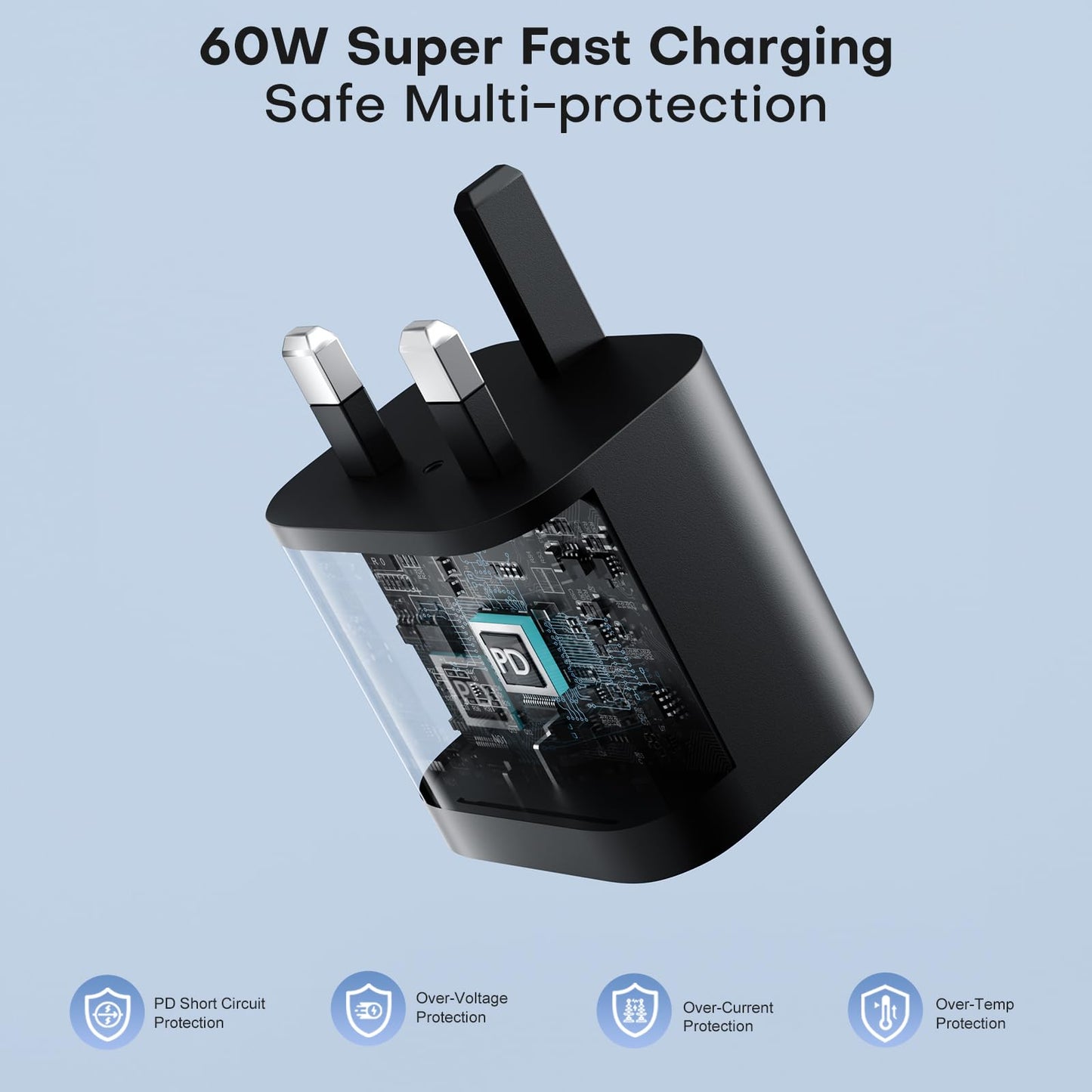 Gqohrt 60W Nintendo Switch charger with 6ft USB-C cable, compatible with Switch OLED, Lite, Switch 2, and Steam Deck, supports TV dock mode.