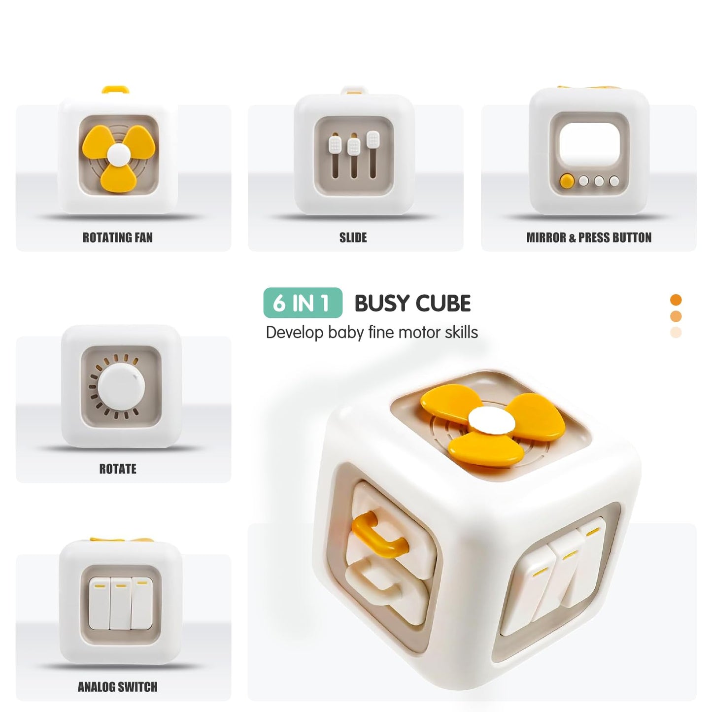 VoMii Baby Activity Cube - Montessori Sensory Toys for 12-24 Months, Travel & Learning Toys