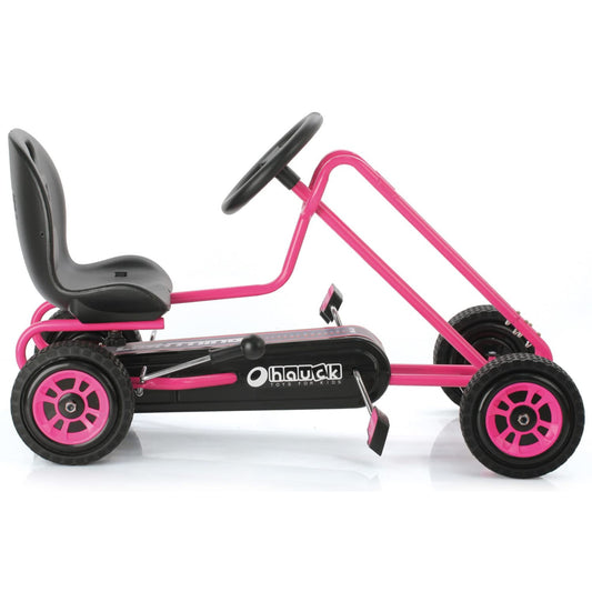 hauck Lightning, Pink - Go Kart for Kids Age 4 to 8 up to 50 kg, Girls & Boy Ride-On Race Car with Rubber Tyres, Adjustable Seat, Handbrake, Sturdy Steel Frame