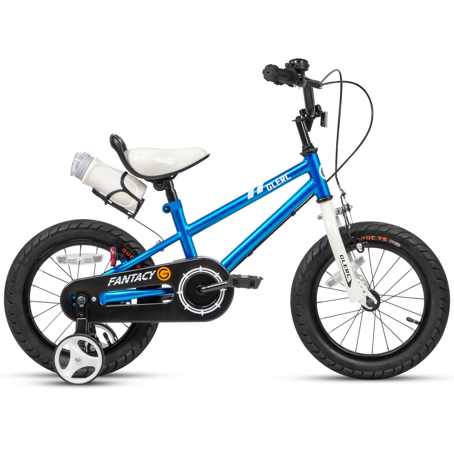 Glerc Fantacy Kids Bike 14 Inch Boys Girls Bicycle for Age 3 4 5 6 Year Old with Stabilisers & Bottle Cage for Birthday Gift, Blue