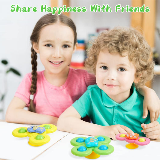 Vicloon Suction Cup Spinner Toys, 3-Pack Baby Bath Spinners with Suction, Dinosaur Design for 18+ Months