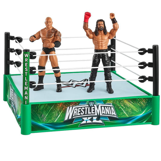 WWE WrestleMinia Bloodline Rules Playset with Wrestling Ring, Roman Reigns & The Rock 15cm Action Figures | WWE Toy Ring for Kids & Collectors