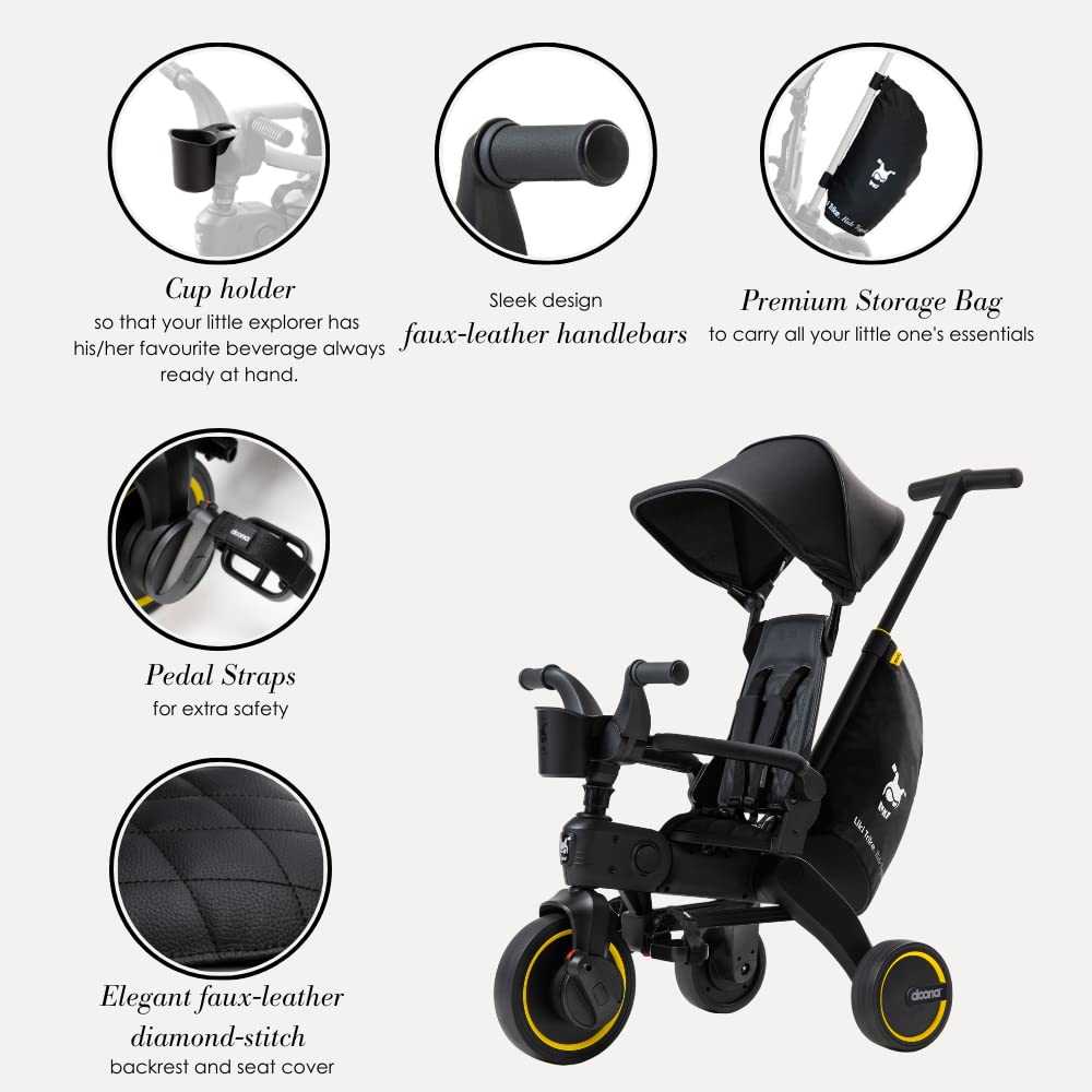 DOONA Liki Baby Trike S5 - Midnight Premium Limited Foldable Toddler Tricycle with parent handle for ages 10 Months to 3 Years