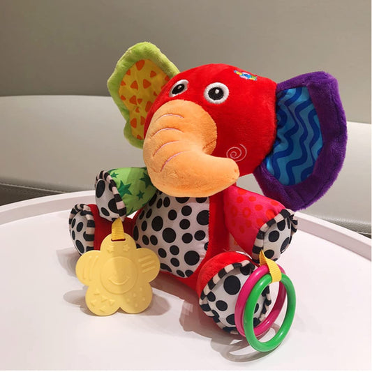 MEERO LONDON EP2206 Multi Colored Elephant Soft Newborn Activity Toy with Teether and Music,Baby PushChair and Pram Toy,Newborn Sensory Toy for Baby Boys and Girls from 0+ Months