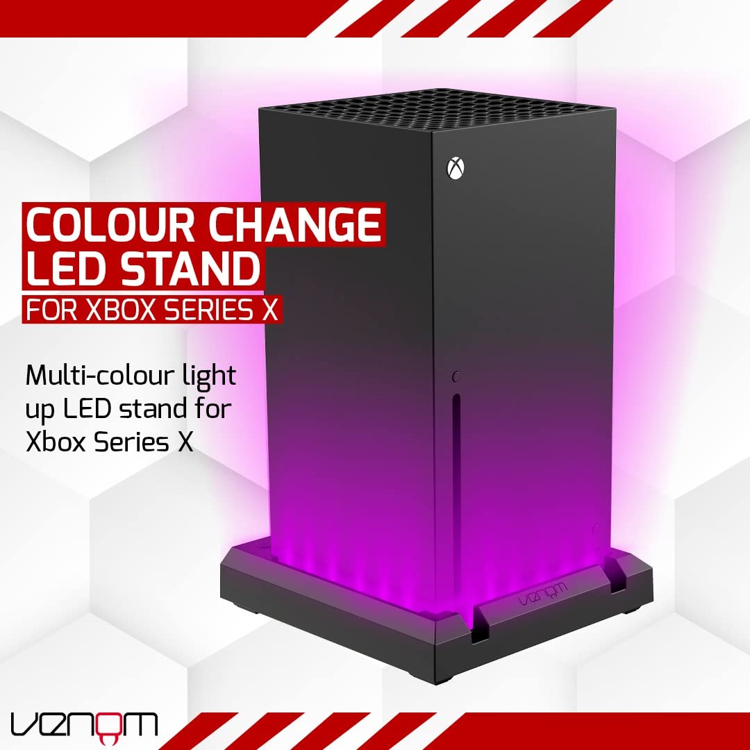 Venom LED light-up console stand for Xbox Series X with sleek black design and glowing accents.