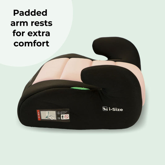My Babiie Booster Lite R129 Car Seat - Lightweight at 1kg, Approx. 6-12 Years (125-150cm, 22-36kg), i-Size Backless Child Car Seat, Group 3, Compact, Portable, Ideal for Travel - Pink & Black