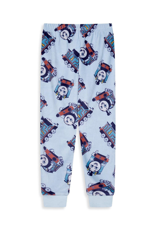 Thomas The Tank Engine Boys Pyjamas- Fleece Twosie - Official Two Piece Set with Long Sleeve Top & Cuffed Bottoms - Super Soft and Cosy Nightwear Gift- Ages 1-5 Years Blue