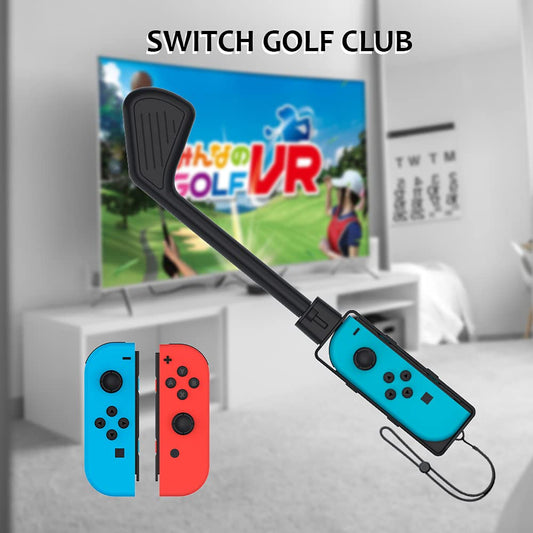 Golf Club for Mario Golf: Super Rush - Nintendo Switch Joy-con Accessories,Mini Golf Clubs Hand Grip Accessories with Wrist Strap for Joy Cons - 2 Pack (Black)