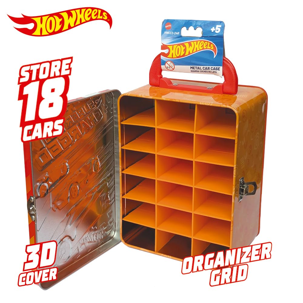 Hot Wheels 1:64 Scale Cars Metal Car Carry Case I 18 Toy Storage & Organiser Gift for Collectors Kids Ages 3 Years Old Up 3D HW Race lid Design (Cars not Included)