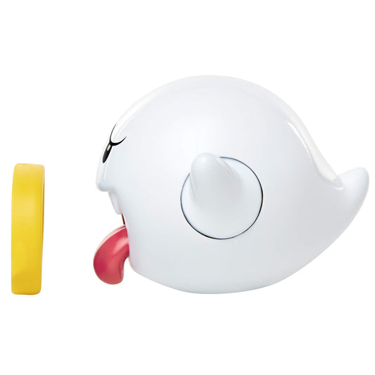 Super Mario Nintendo Boo 4-inch articulated action figure with coin accessory, ideal for kids and collectors.
