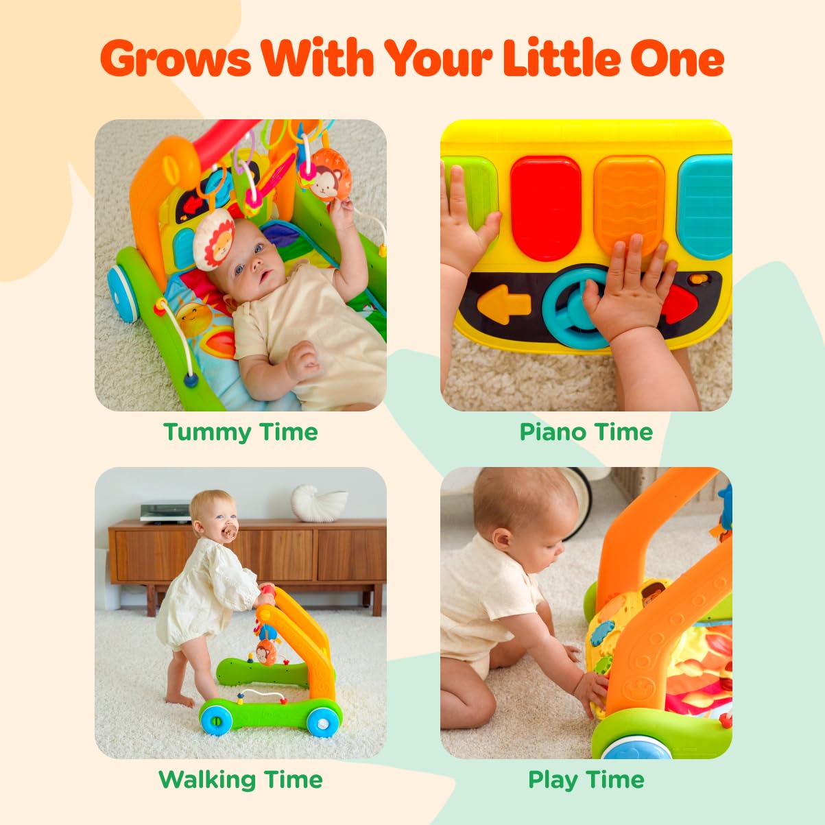 Move2Play, 4-in-1 Baby Play Mat & Activity Center Gym | Walker | Infant Toy for Tummy Time | Birthday Present | Gift for 3, 4, 5, 6, 7, 8, 9, 10, 12 + Month Old Boys & Girls (Yellow)