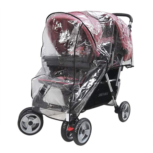 Universal Tandem Stroller Raincover Twins Strollers Double Pushchairs rain Cover for Pram Buggy Rainproof Dustproof Windproof Rain Cover with Canopy and Zipper Door