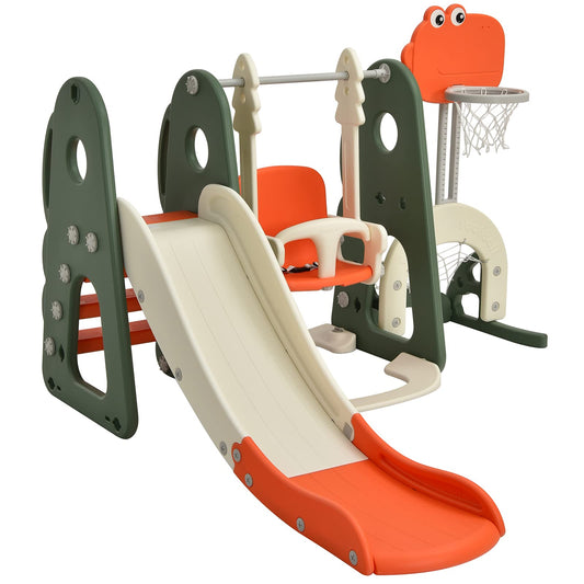 COSTWAY 6 in 1 Toddler Slide and Swing Set, Kids Climber Playset with Adjustable Basketball Hoop, Football Goal and Golf Hole, Children Activity Center for Indoor