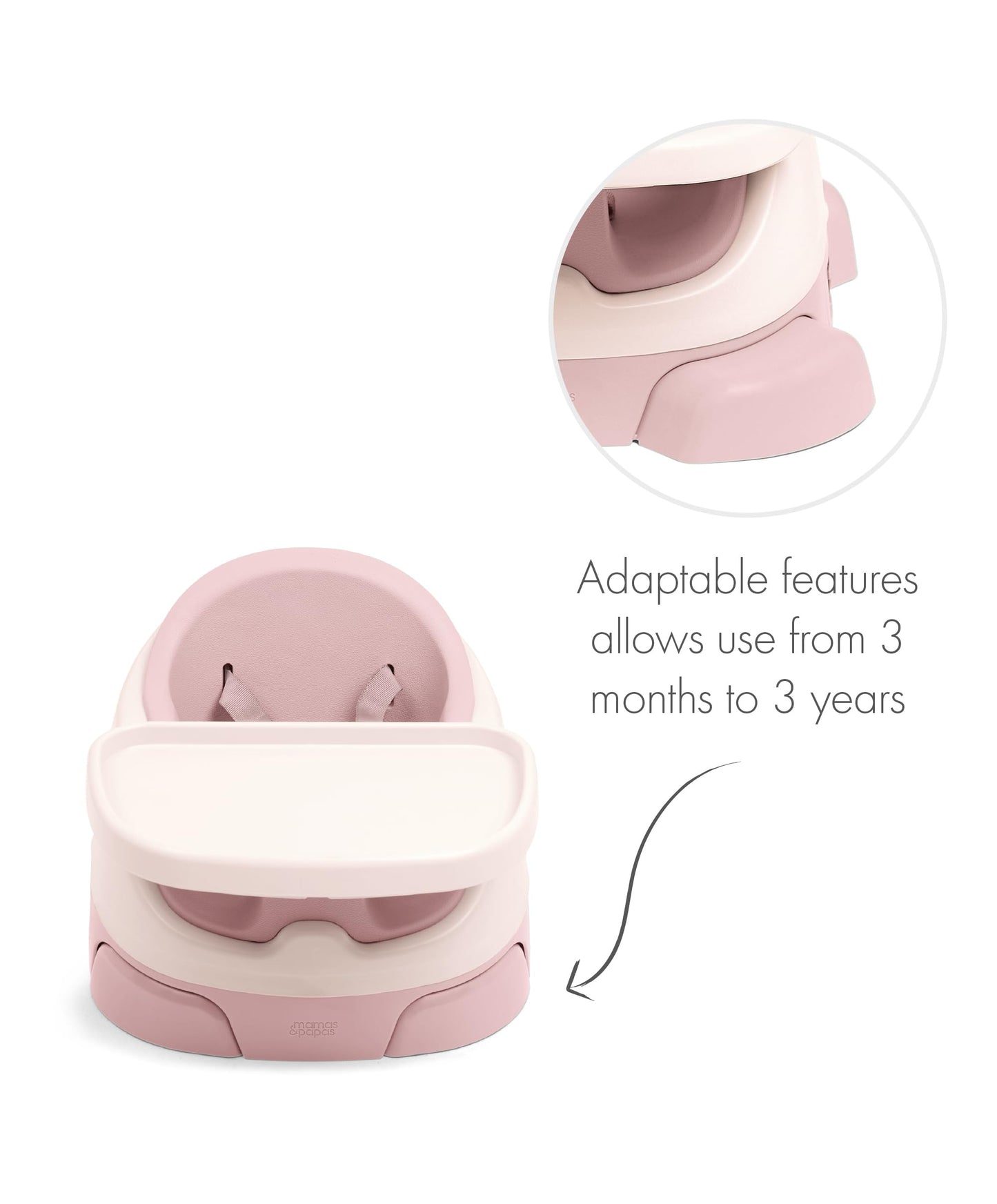 Mamas & Papas Baby Bug Booster Seat for Dining, Detachable Tray, Harness, Adjustable Seat and Non-Slip Feet, Blossom (Pink)