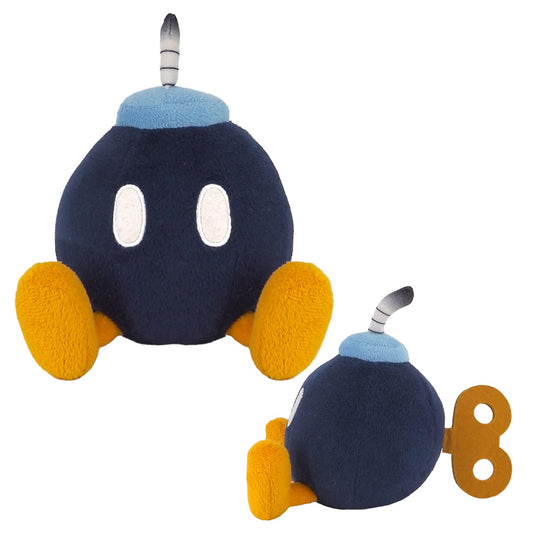 San-Ei Bob-Omb S figure from Nintendo licensed collection, detailed collectible toy with black and white design, suitable for display.