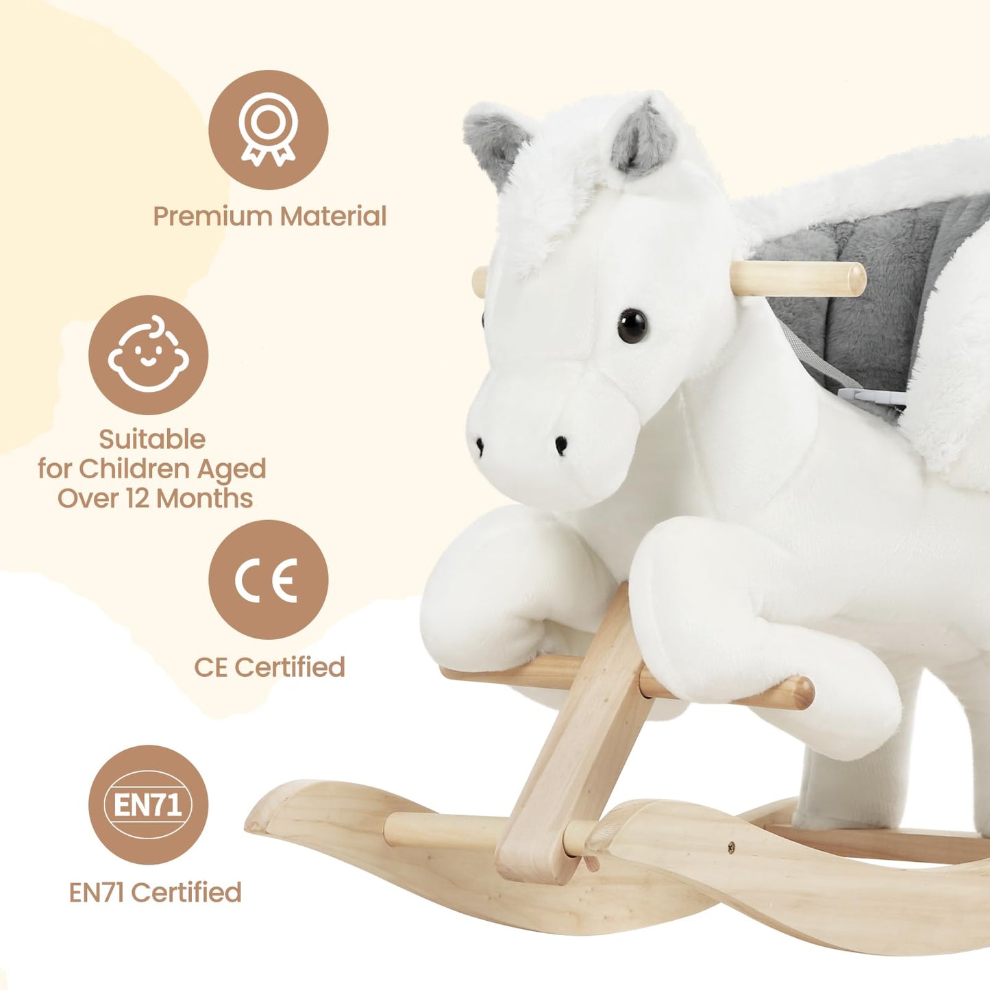 WOLTU Baby Rocking Horse Wooden Toddler Rocker with Seatbelt Kid Ride-on Rocking Animal for 1/2/3 Years Old, White and Grey
