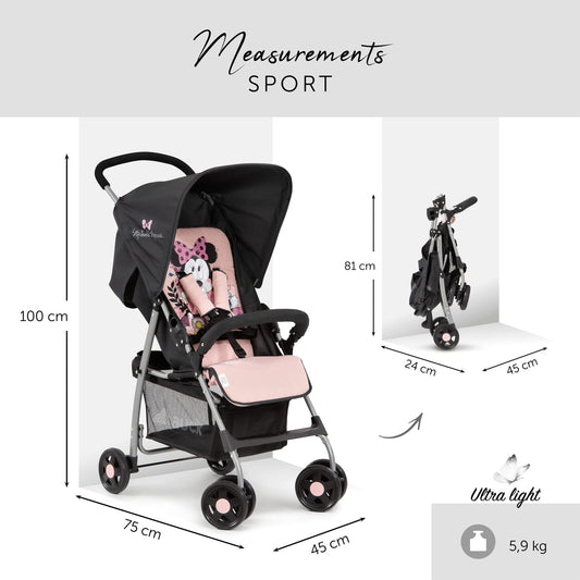 hauck Sport, Disney Minnie Sweetheart - Super Lightweight Travel Pushchair (only 5.9 kg) Compact & Foldable, Fully Reclining, XL Storage Basket, from Birth up to 15 kg