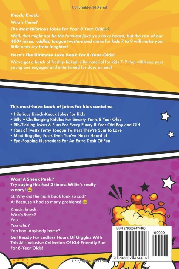 Hilarious Jokes For 8 Year Old Kids: An Awesome LOL Gag Book For Young Boys and Girls Filled With Tons of Tongue Twisters, Rib Ticklers, Side Splitters, and Knock Knocks