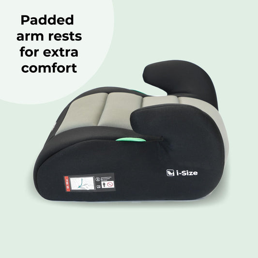 My Babiie Booster Lite R129 Car Seat - Lightweight at 1kg, Approx. 6-12 Years (125-150cm, 22-36kg), i-Size Backless Child Car Seat, Group 3, Compact, Portable, Ideal for Travel - Black & Grey