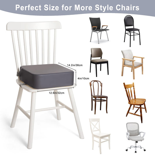 TOTIDYH Toddler Booster Seat for Dining Chair, 10cm PU Washable Baby Booster Seat for Dining Table, Portable Travel Table Booster Cushion for Toddler with 2 Adjustable Straps(Grey)