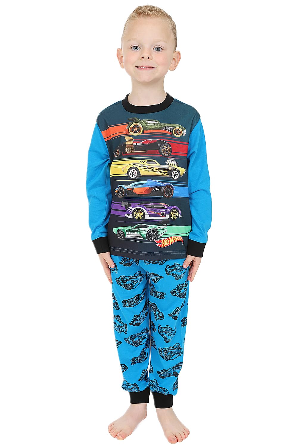Hot Wheels Boys Long Pyjama Set Cars Pjs For Kids (7-8 Years) Blue