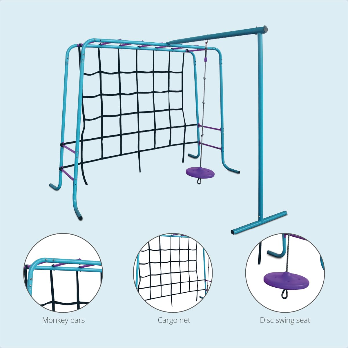 Plum Kids Outdoor Climbing Frame with Monkey Bars, Swing & Cargo Net – Metal Garden Playset for Children Ages 3+ | Durable Fun for Years | Safe & Strong
