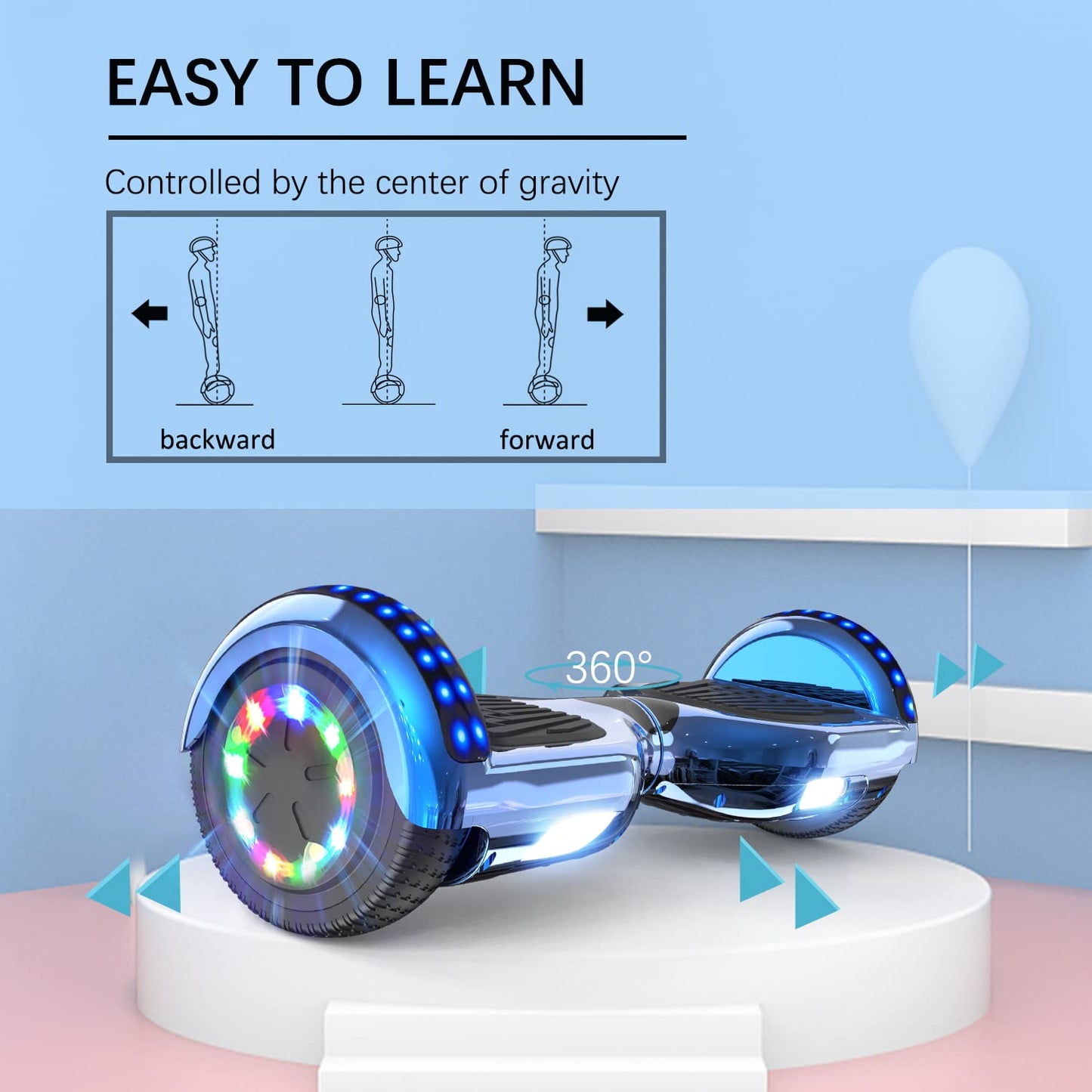 RCB Hoverboards with Go Kart Seat Bundle for Kids Segways Built in LED lights Bluetooth Speaker Hoverboards, Gift for Kids and Adult