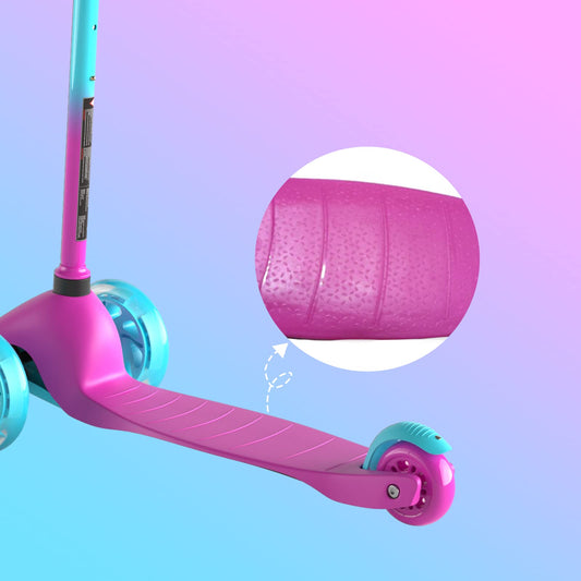 FAYDUDU 3 Wheel Scooter with LED Children's Scooter for Children from 2-5 Years, Adjustable Height (Pink)
