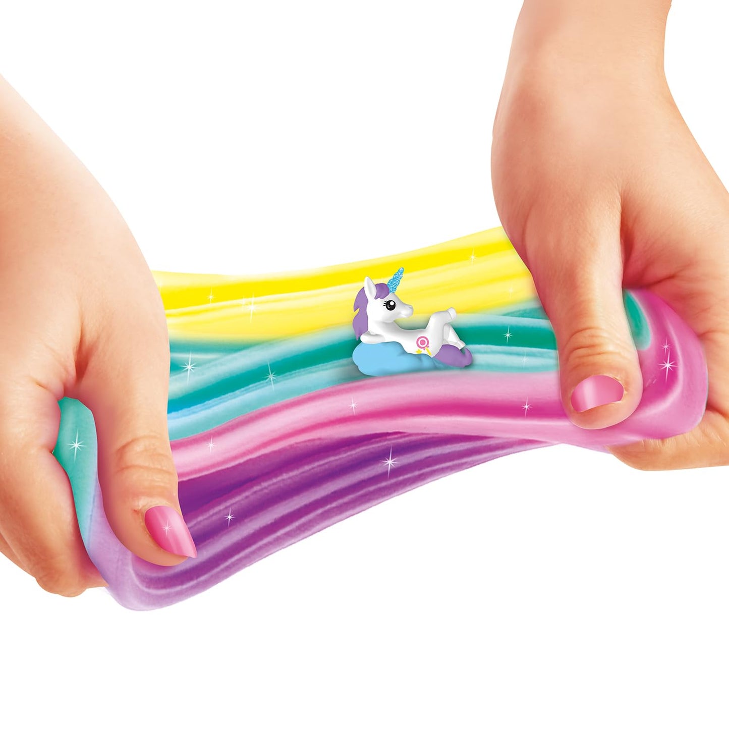 Colorful unicorn-shaped slime in a collectible cup, stretchy and vibrant sensory slime toy by So Slime for kids